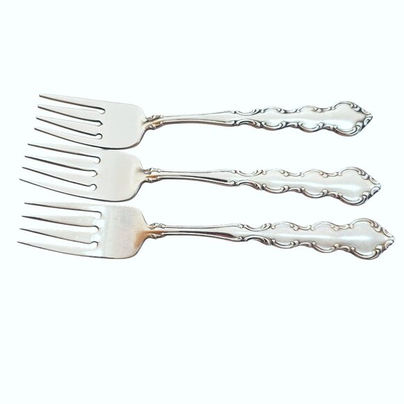 4 Oneida Deluxe Mozart Salad Fork 6.5" scalloped baroque scrolls 80s vtg - Picture 5 of 9